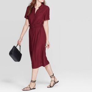 Short sleeve Collared  midi shirt dress